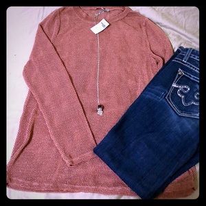 Charlotte Russe mesh sweater medium peach silver